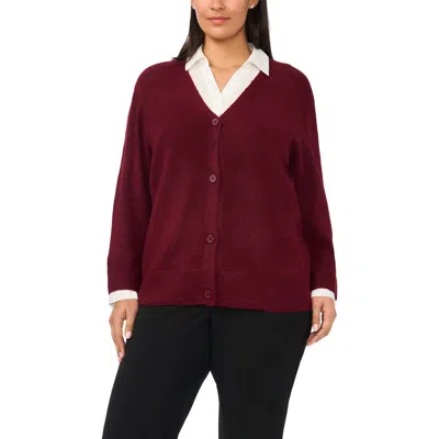 Halogen ® Mixed Media Twofer V-neck Cardigan In Burgundy