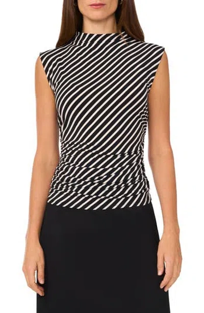 Halogen ® Mock Neck Sleeveless Top In Rich Black/cream