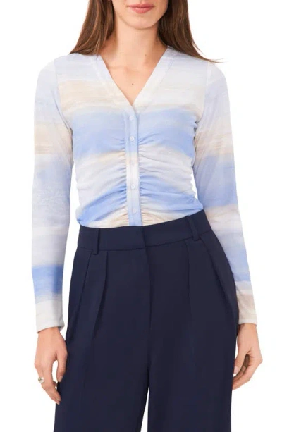 Halogen Ombré Rouched Mesh Button-up Top In Shadow Blue