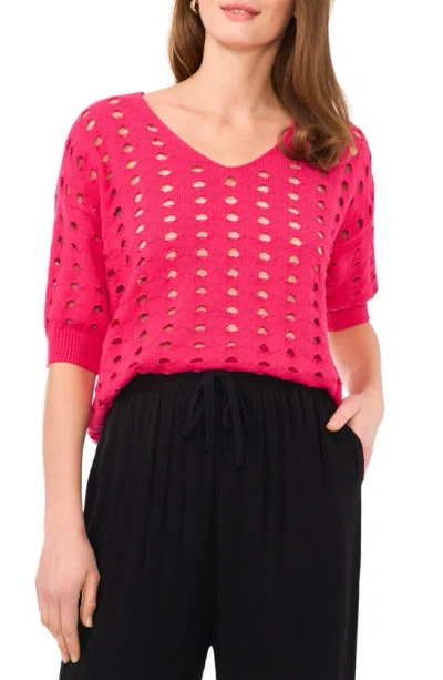 Halogen Open Knit Sweater In Hot Pink Peacock