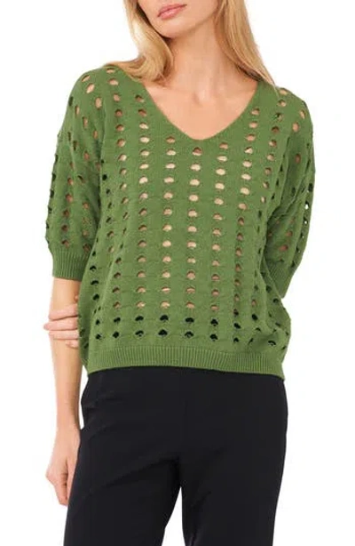 Halogen ® Open Knit Sweater In Kelly Green/willow Bough