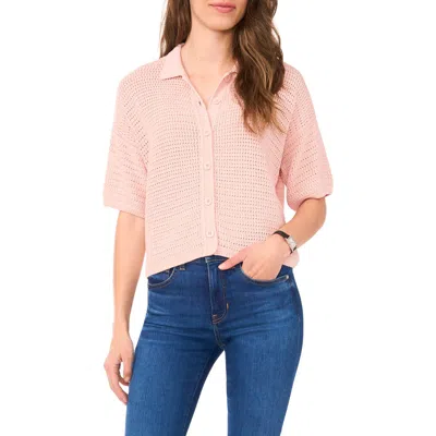 Halogen ® Open Stitch Button-up Polo Sweater In Pink