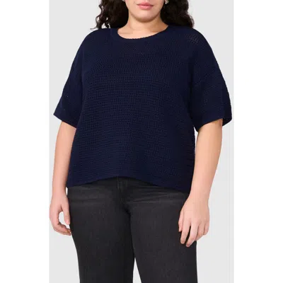 Halogen ® Open Stitch Cotton Crewneck Sweater In Blue