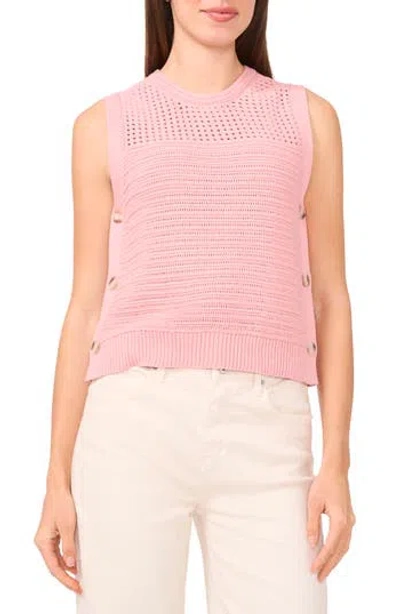 Halogen ® Open Stitch Sleeveless Cotton Side Button Sweater In Pink
