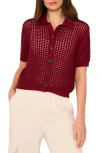 Halogen ® Openwork Short Sleeve Cardigan In Red