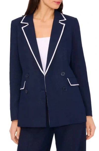 Halogen Oversize Double Breasted Linen Blend Blazer In Classic Navy Blue