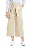 Halogen Oxford Paperbag Belted Wide Leg Cropped Pants In Tan In Multi