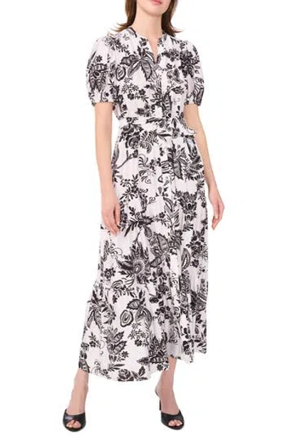 Halogen ® Paisley Puff Sleeve Tiered Maxi Shirtdress In Rich Black