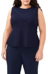 Halogen Peplum Rib Tank In Classic Navy Blue