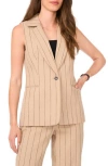 Halogen ® Pinstripe Linen Blend Longline Vest In Neutral
