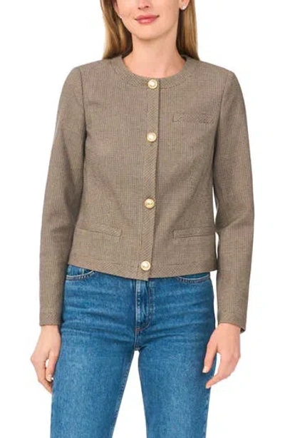 Halogen ® Plaid Cropped Collarless Jacket In Saddle Brown