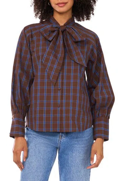 Halogen ® Plaid Tie Neck Button-up Shirt In Animal Print