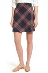 Halogen Plaid Tweed A Line Faux Wrap Mini Skirt In Red In Red