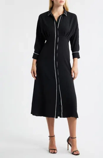 Halogen ® Pleated Long Sleeve Shirtdress In Black