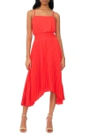 Halogen Pleated Sharkbite Hem Midi Dress In Poppy Red