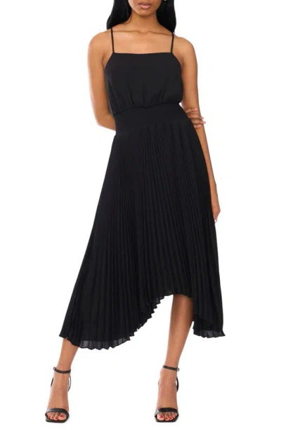 Halogen Pleated Sharkbite Hem Midi Dress In Rich Black