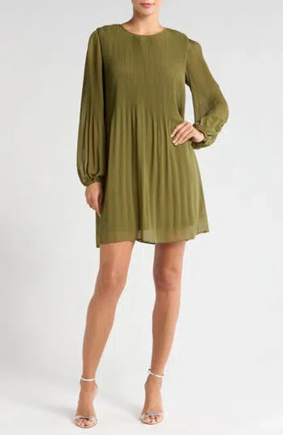 Halogen ® Plissé Long Sleeve Dress In Capulet Olive Green