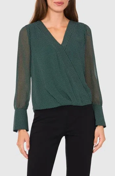 Halogen ® Polka Dot Faux Wrap Top In Pine Needle Green