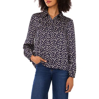 Halogen ® Polka Dot Long Sleeve Satin Top In Blue