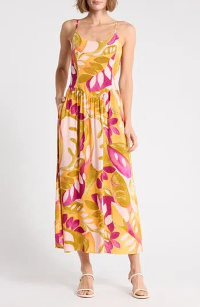 Halogen ® Print Drop Waist Smocked Back Dress In Multi
