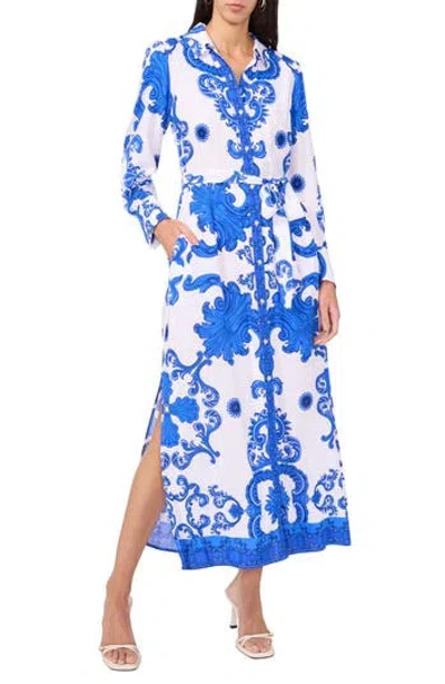 Halogen ® Print Long Sleeve Belted Shirtdress In Turkish Blue