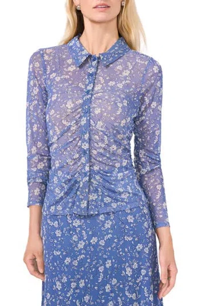 Halogen ® Print Mesh Button-up Shirt In Blue