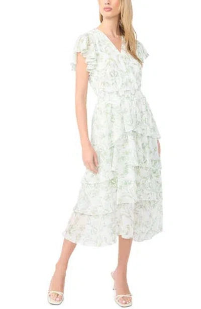 Halogen ® Print Ruffle Maxi Dress In White