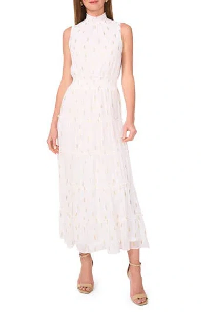 Halogen ® Print Smocked Mock Neck Tiered Maxi Dress In New Ivory
