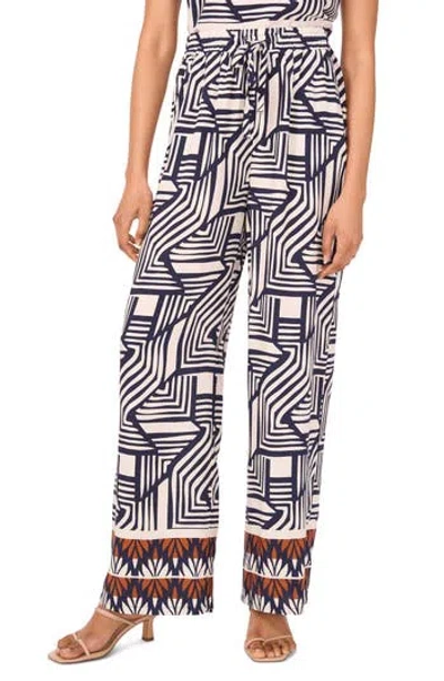 Halogen ® Print Tie Waist Wide Leg Pants In Blue Fusion Blue Border