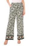 Halogen ® Print Tie Waist Wide Leg Pants In Winter Moss Green Border