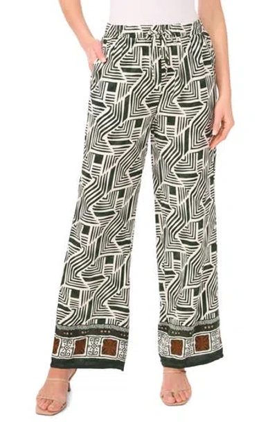 Halogen ® Print Tie Waist Wide Leg Pants In Winter Moss Green Border