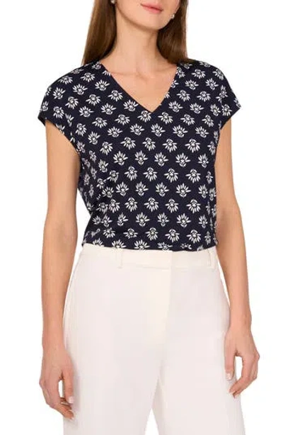 Halogen ® Print V-neck Dolman Sleeve Knit Shirt In Classic Navy Print