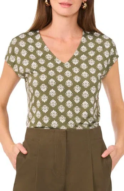 Halogen ® Print V-neck Dolman Sleeve Knit Shirt In Clover Foulard