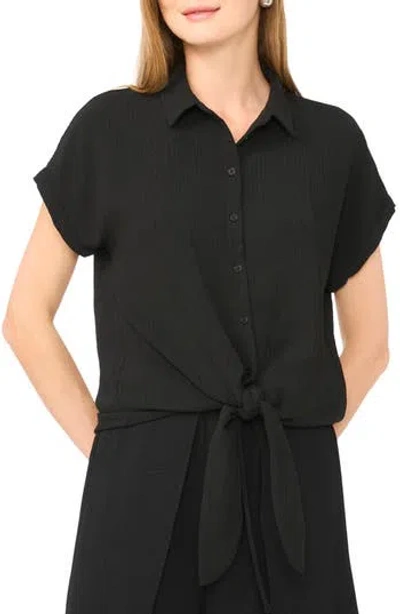 Halogen ® Printed Button-up Top In Rich Black 060