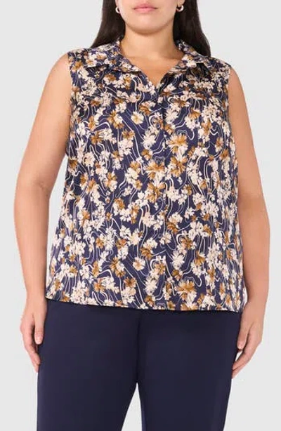 Halogen ® Printed Sleeveless Button-up Top In Classic Navy