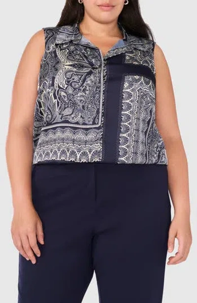 Halogen ® Printed Sleeveless Button-up Top In Classic Navy Print