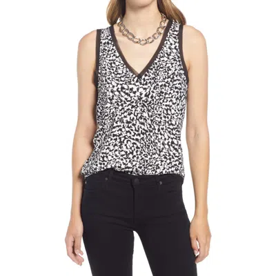 Halogen ® Raw Edge Tank In Black- Ivory Fast Leopard
