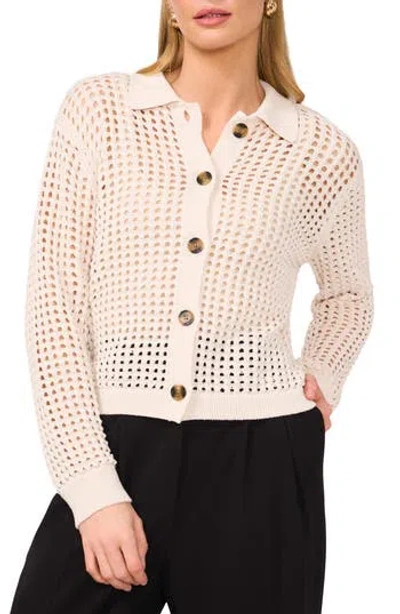 Halogen ® Recycled Polyester Open Weave Collar Cardigan In Birch