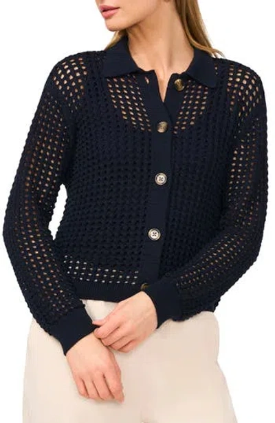 Halogen ® Recycled Polyester Open Weave Collar Cardigan In Ink