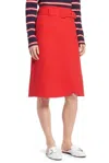 Halogen Red A Line Belted Workwear Preppy Midi Skirt In Red
