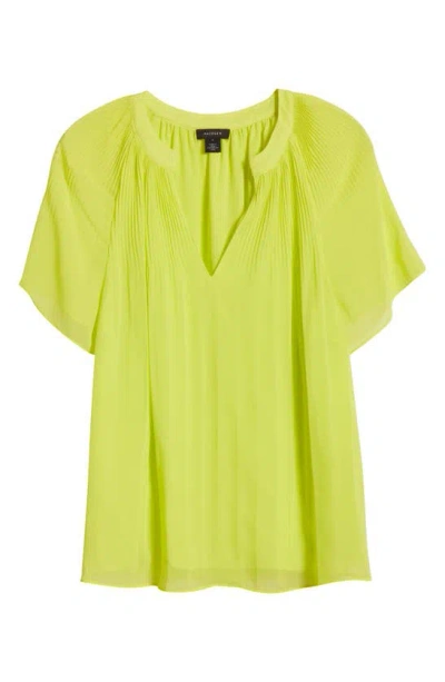 Halogen Release Pleat Blouse In Lime Yellow