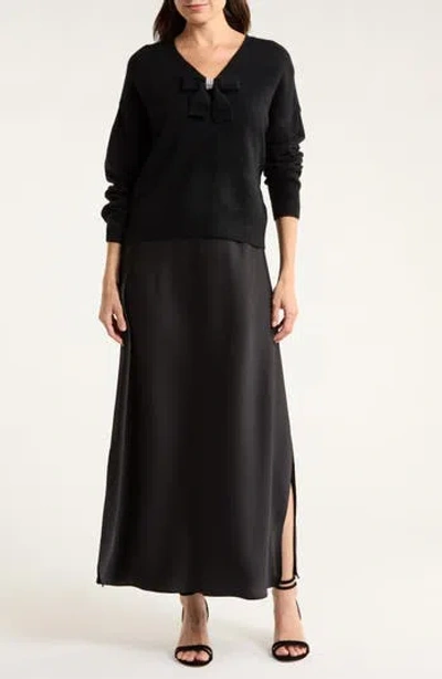 Halogen ® Rhinestone Bow Sweater With Slipdress In Black