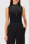 Halogen ® Rhinestone Embellished Sleeveless Funnel Neck Sweater In Rich Black