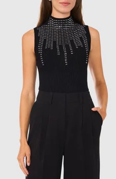 Halogen ® Rhinestone Embellished Sleeveless Funnel Neck Sweater In Rich Black