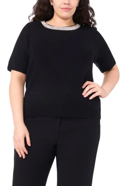 Halogen ® Rhinestone Trim Crewneck Sweater In Black