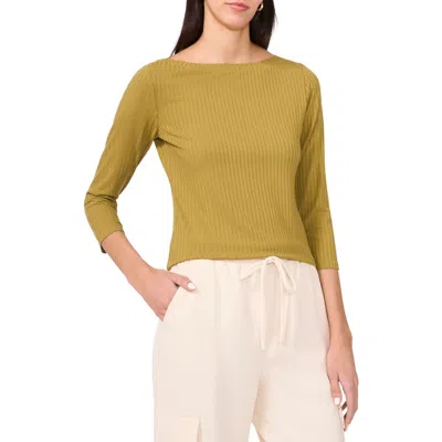Halogen ® Rib Boat Neck Three-quarter Sleeve Top In Green Moss