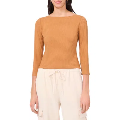 Halogen ® Rib Boat Neck Three-quarter Sleeve Top In Sugar Camel