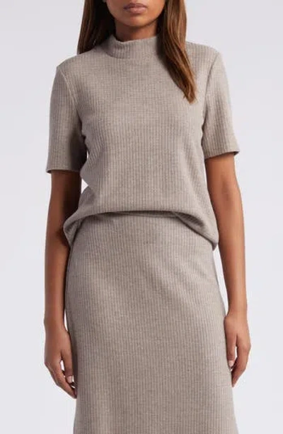 Halogen ® Rib Mock Neck Top In Warm Ash Brown