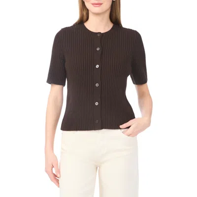 Halogen ® Ribbed Short Sleeve Cardigan In Brown