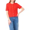 Halogen ® Ribbed Short Sleeve Cardigan In Maraschino Red